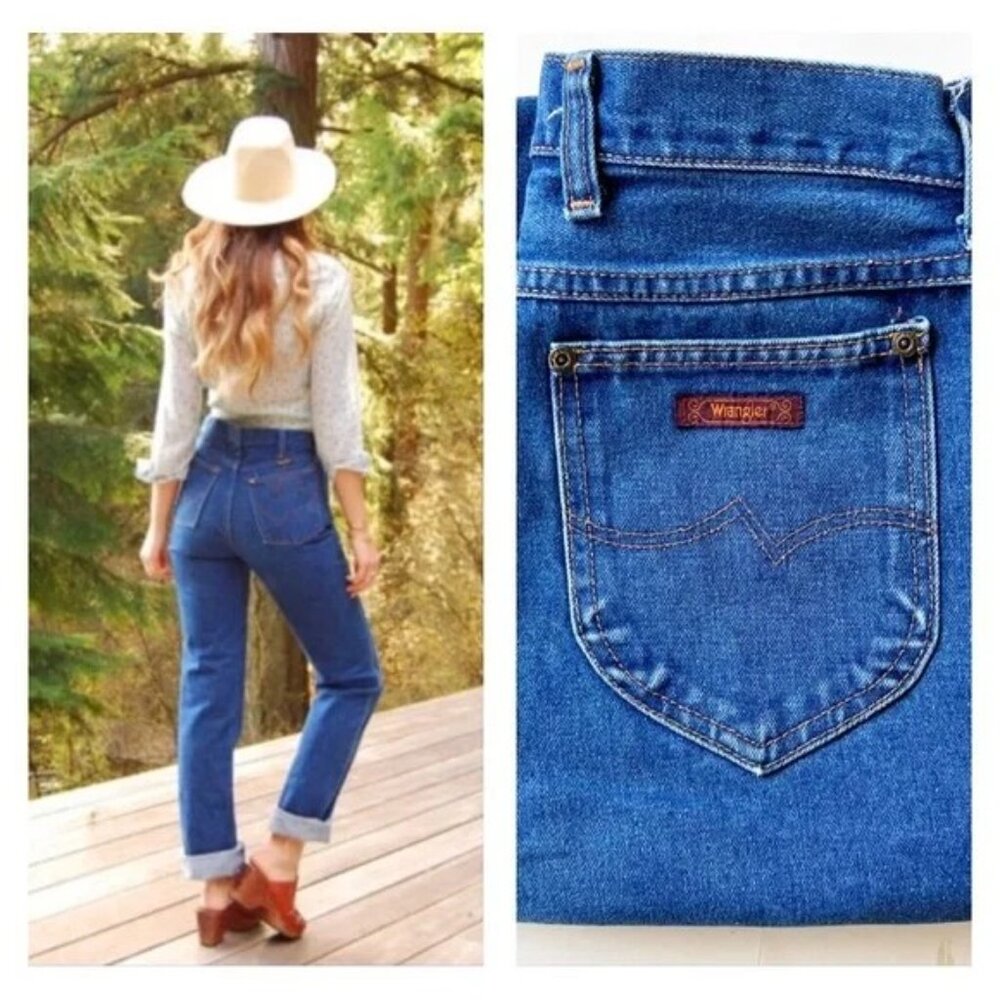 Vintage Wrangler Straight Leg High Rise Jeans No Fault Flat Front Blue Jean 1970
